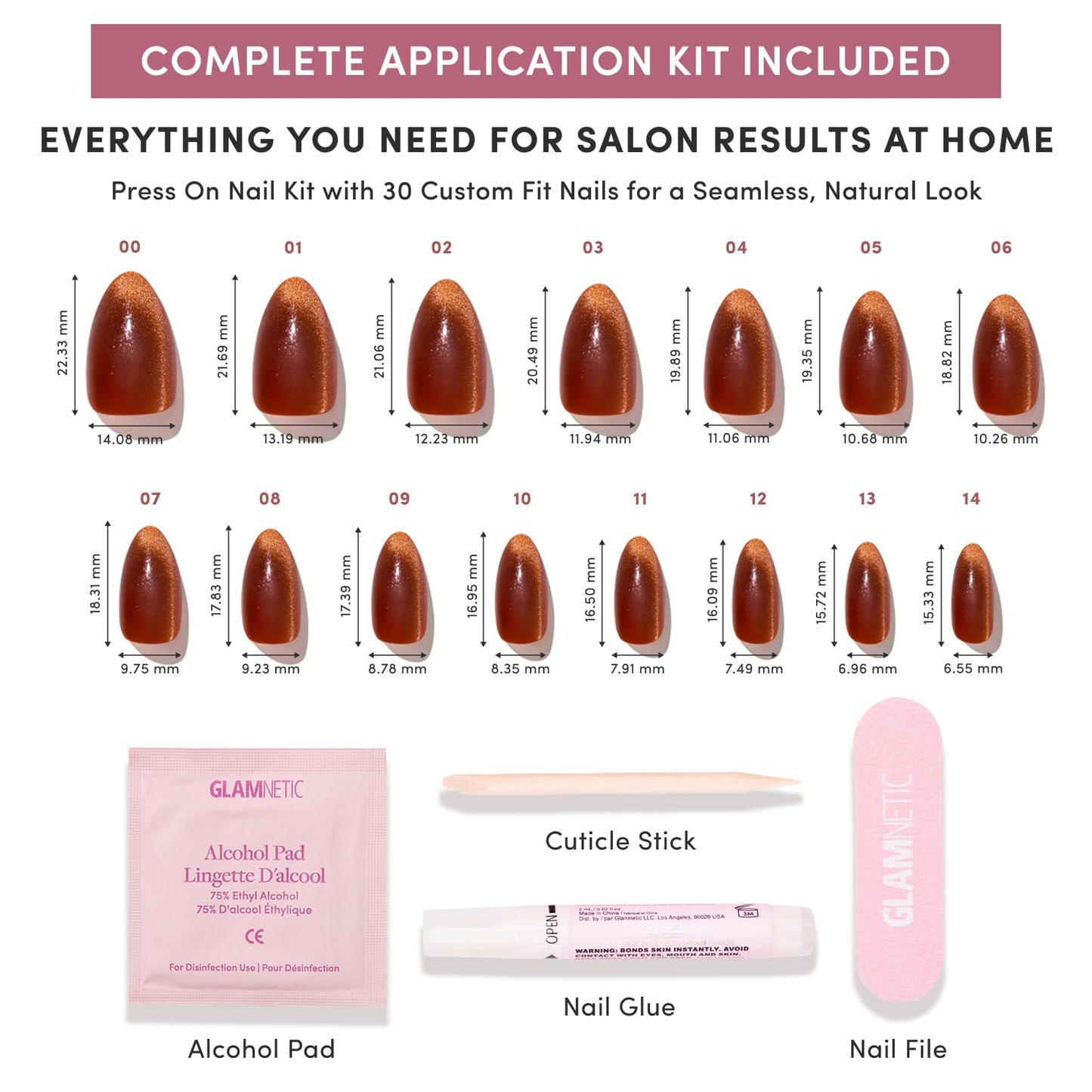 Glamnetic Press On Nails - Brown Short Almond Velvet Finish | 30 Nail Kit with Glue | Salon Quality Summer Nails