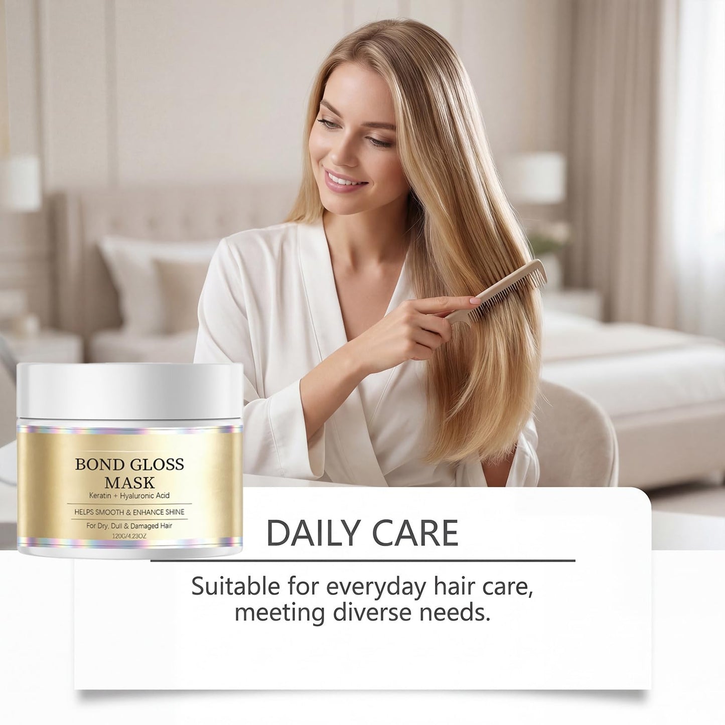 Bond Gloss Mask, Deep Repair Hair Mask, Hydrating & Gloss Deep Hydration for Dry, Dull, Damaged, Brittle Hair