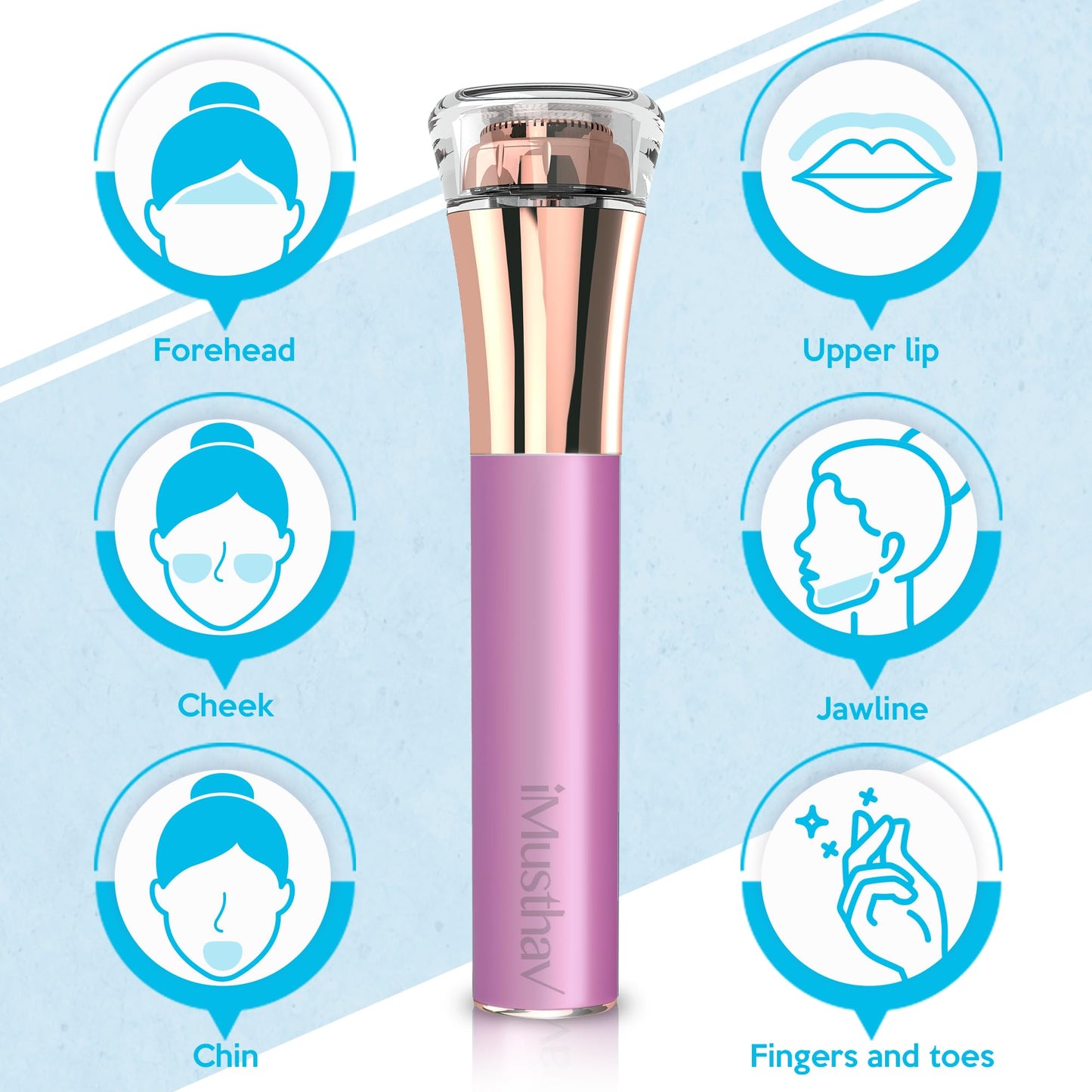 iMusthav Facial Hair Removel for Women, Rechargeable Painless Flawless Electric Facial Hair Remover, Face Shaver Razor Trimmer with 18K Gold-Plated, 16mm Dual Ring Floating Head, 360°LED