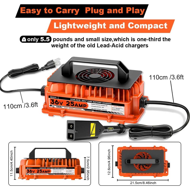 36 Volt 25 AMP Golf Cart Charger for EZGO TXT 36V Golf Cart Battery Charger with 2-Pin D Style Plug Lead-Acid Battery Charger