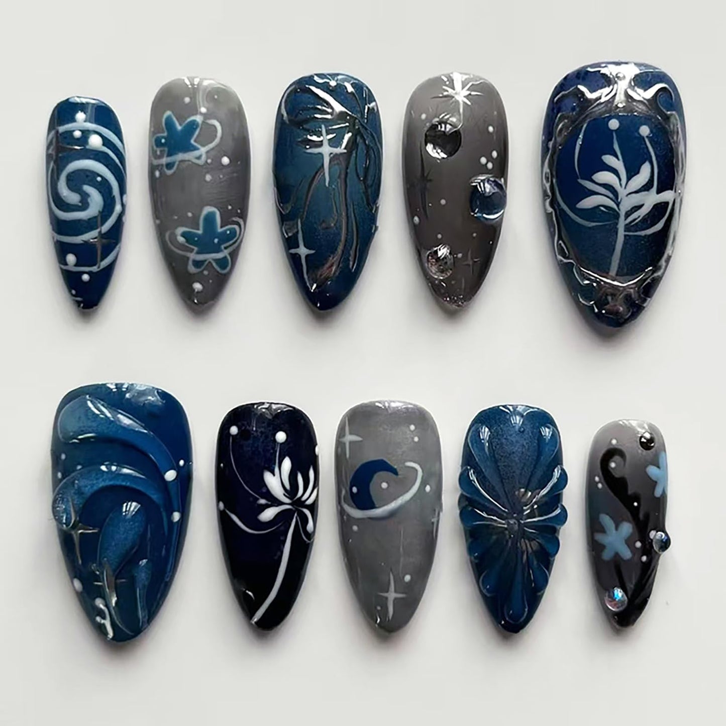 30Pcs Summer Beach Press-On Nails - Medium Almond French Tip with 3D Pearl Seashell Designs | Ocean-Inspired Acrylic Nails for Women
