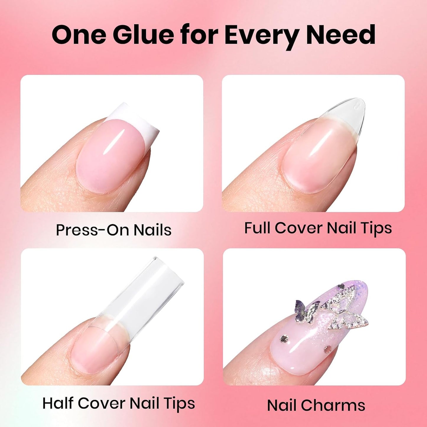 Beetles Press-On Nail Glue - Quick-Drying 10ml Brush-On Adhesive for Acrylic & Fake Nails | Long-Lasting Summer Manicure
