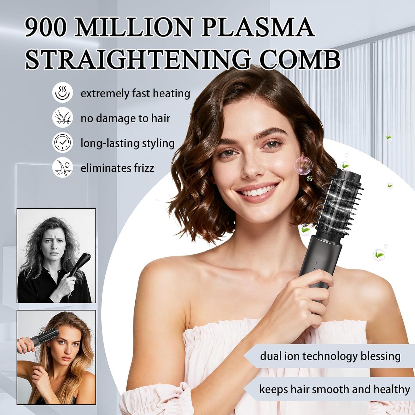 Cordless Hot Brush - Portable Hair Straightener with 4 Temperatures | Fast Heating, Anti-Scald, Anti-Frizz - Classic Black