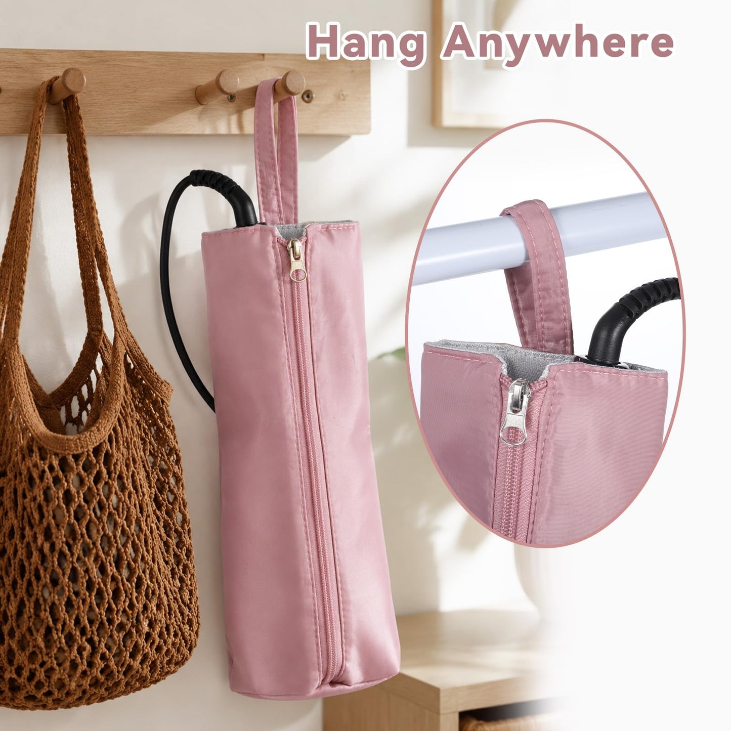 QFGasre Hair Tool Organizer Heat Resistant Hot Tools Holder & Mat Hair Tool Travel Bag Case Portable Hot Tools Organizer Cover Pouch for Curling Iron, Flat Iron, Hairs Straightener, Pink