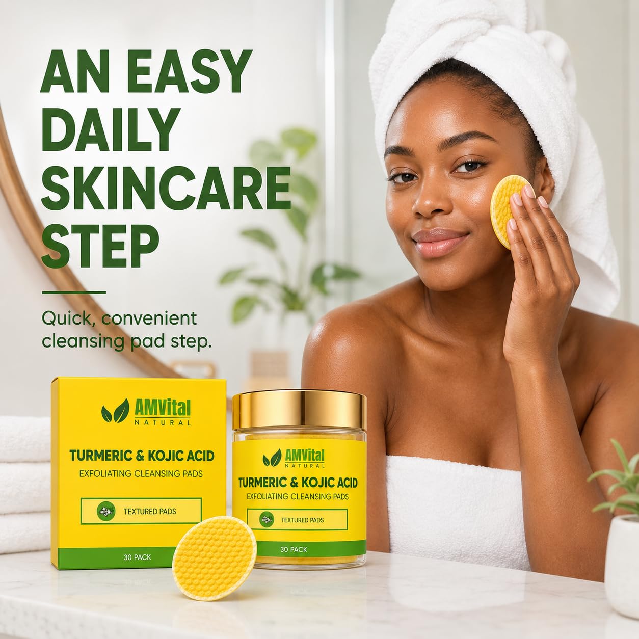 AMVital Turmeric Kojic Acid Cleansing Pads, Pre-Soaked Face Pads
