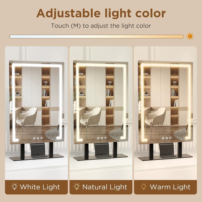 Vanity Mirror with Lights - 3 Color Modes & 10x Magnification | Rechargeable Makeup Mirror with Smart Touch Control & Phone Holder