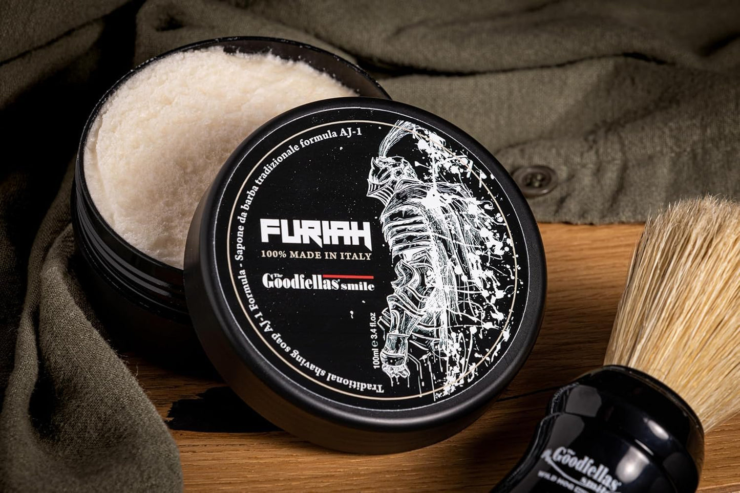 The Goodfellas’ Smile FURIAH (Leather & Wood) Italian Shaving Soap – Premium Tallow-Based Wet Shaving Soap for Razor Glide, Brush Lather & Bold Scented Grooming