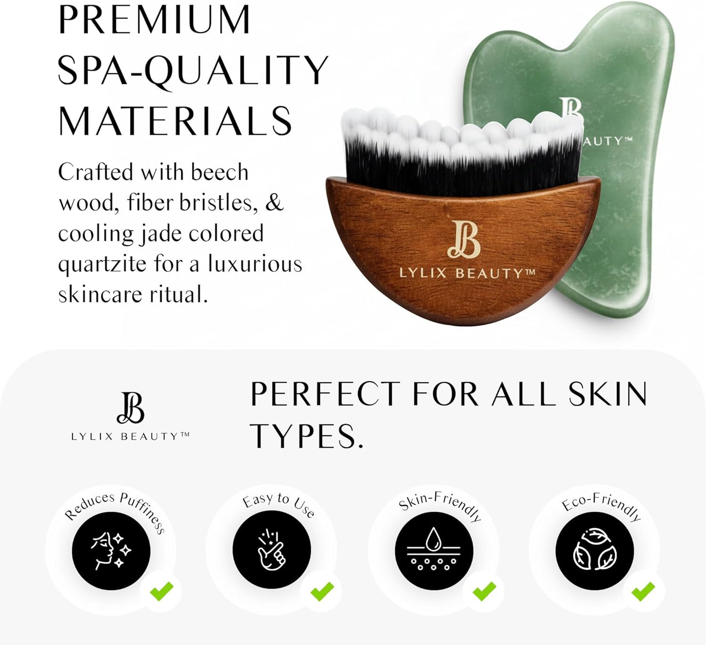 Lymphatic Drainage Face Brush & Jade Gua Sha - Sculpting & Depuffing Tool for Skin Care | Perfect for Face & Neck