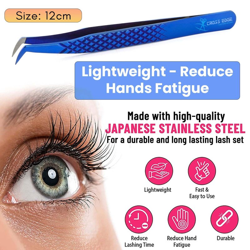 My Lash Tools Fiber Tip Lash Tweezers for Eyelash Extensions Professional Lash Tech Supplies Must Haves Volume Boot Eyelash Tweezers 12cm Stainless Steel Fan Making Lashing Tweezer (Pink Gold Tip)