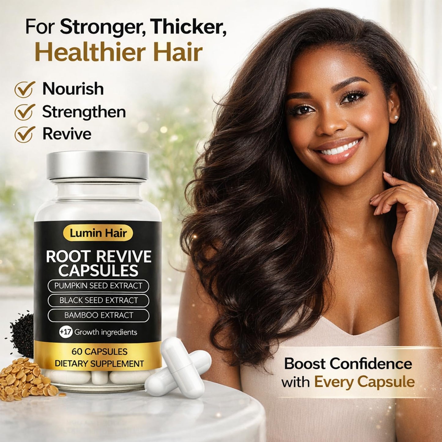 Root Revive Hair Growth Capsules for Women - Nourishing Formula with Black Seed, Biotin & Saw Palmetto | 60 Count