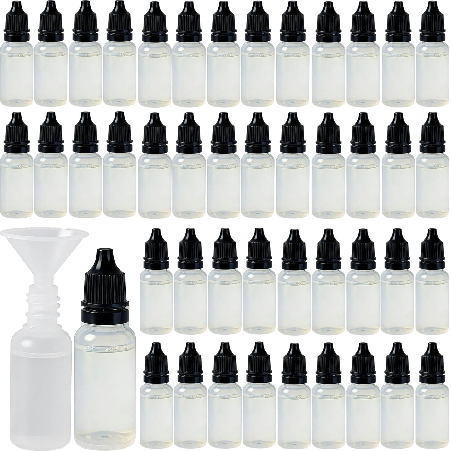 YOOHUA 55PCS/Set 15ML Small Empty Squeeze Dropper Bottles Plastic Thin Tip Dropper Bottles Portable Squeezable Liquid Dropper with Cap and Plug for Oil Liquid Storage (Black)