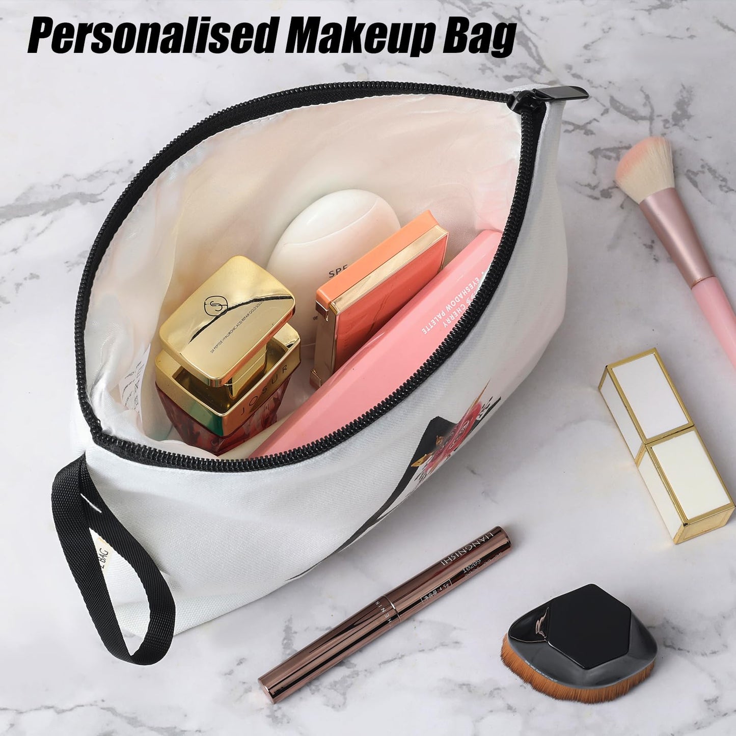 A-Z BAG Personalized Makeup Bag, Birthday Gifts for Women Mom, Gifts for Best Friend, Bride Bridesmaid Cosmetic bag (S, White)