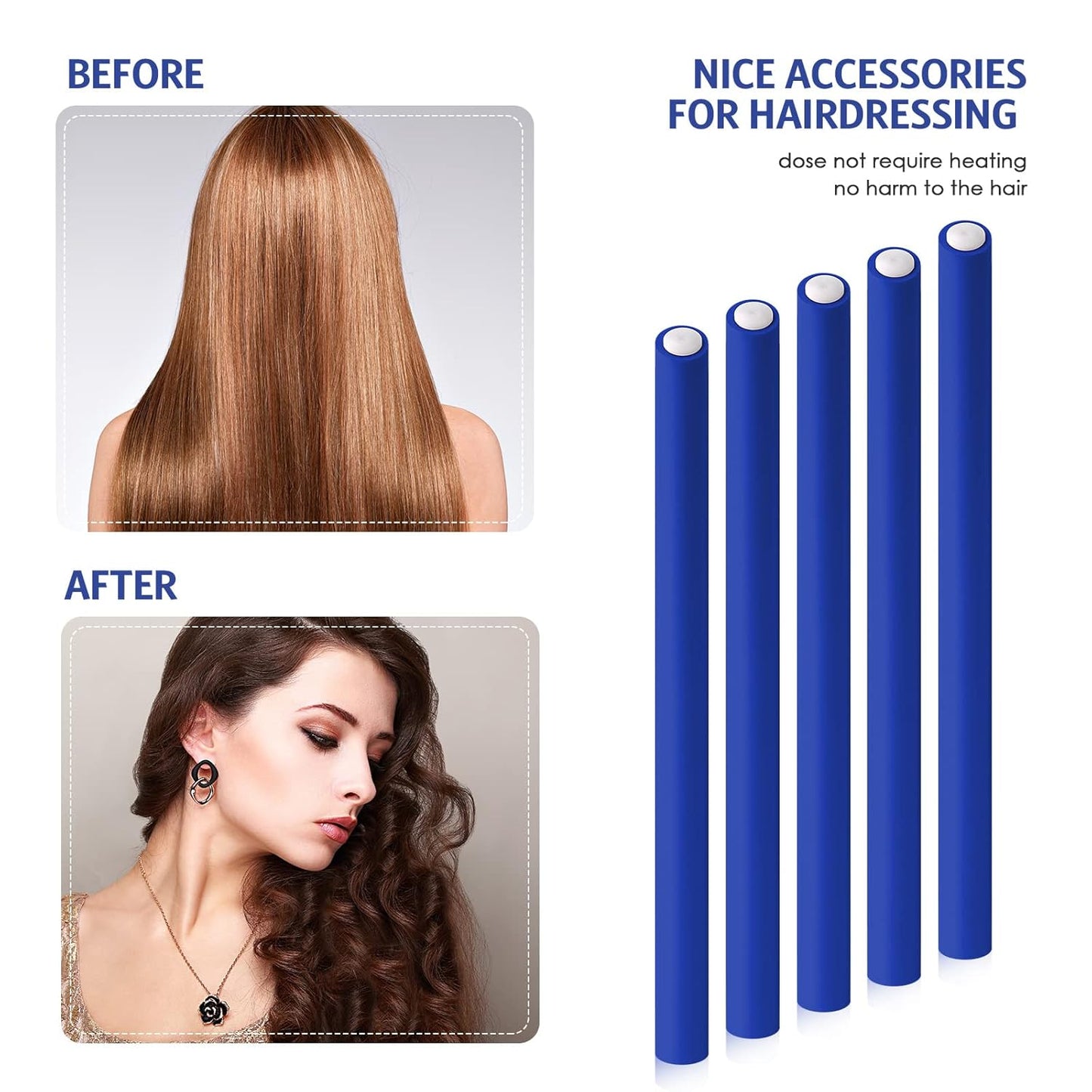 Flexible Curling Rods - 30 Pcs Foam Rollers for No Heat Styling | Dark Blue, 9.45 x 0.55 Inch