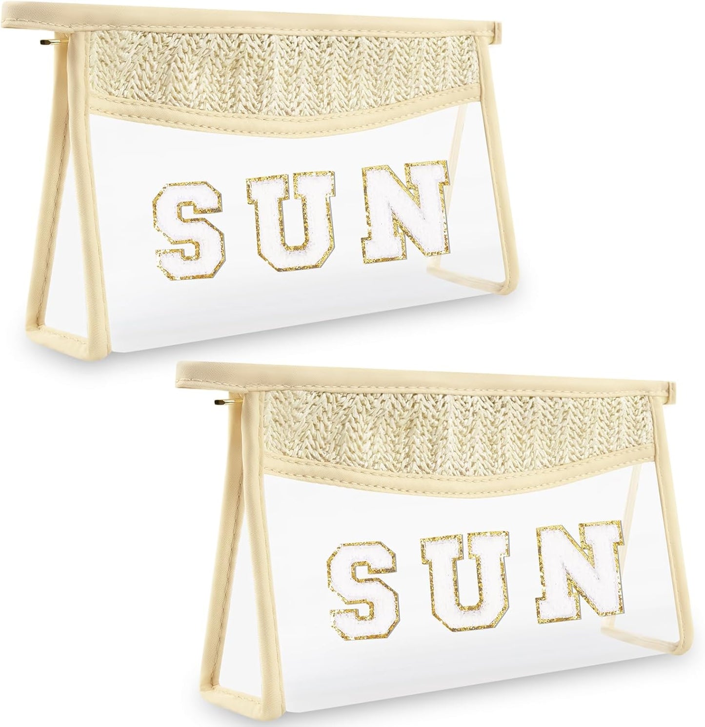 Clear Makeup Letter Patch Bag - Boho Transparent Toiletry Pouch | Small Waterproof Cosmetic Organizer for Women