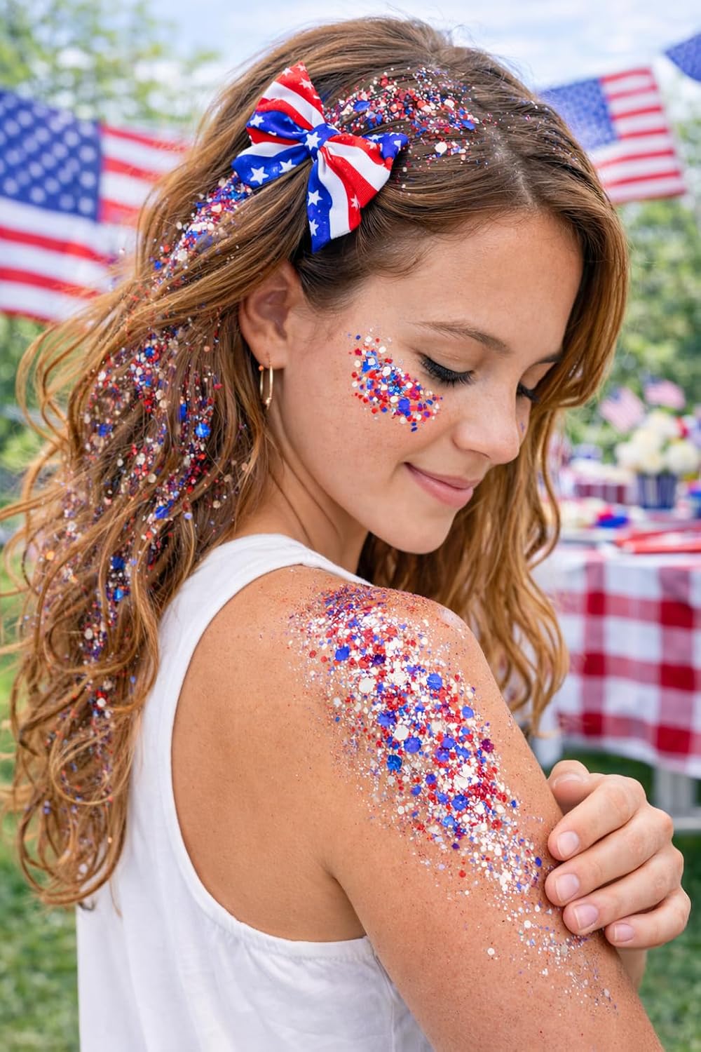 Patriotic Glitter Stick - Red, White & Blue Face, Hair & Body Glitter for 4th of July | Sparkling, Self-Adhesive & Waterproof
