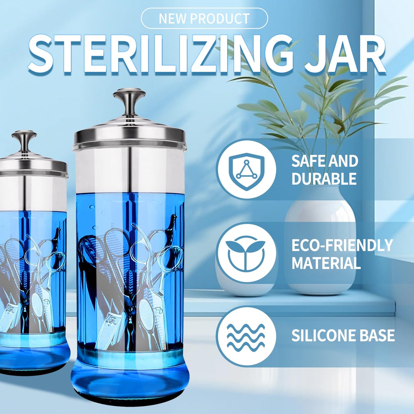 Disinfectant Sterilizer Glass Jar - Capacity 37 Oz Glass with Removable Strainer Tray for Cleaning, Storage & Organization of Manicure Nail Tools & Barber Salon Supplies