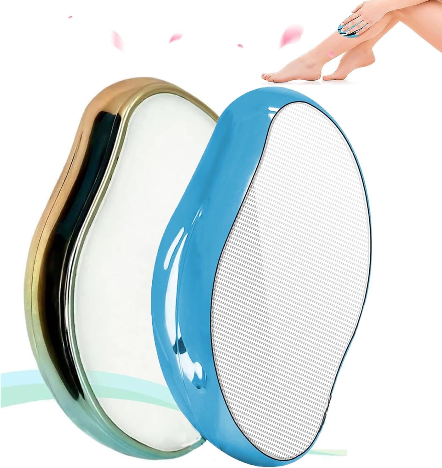 2PCS Crystal Hair Eraser for Women Reusable Hair Remover Stone, Painless Crystal Hair Remover for Women and Men, Magic Painless Exfoliation Hair Removal Tool (QC and Blue)