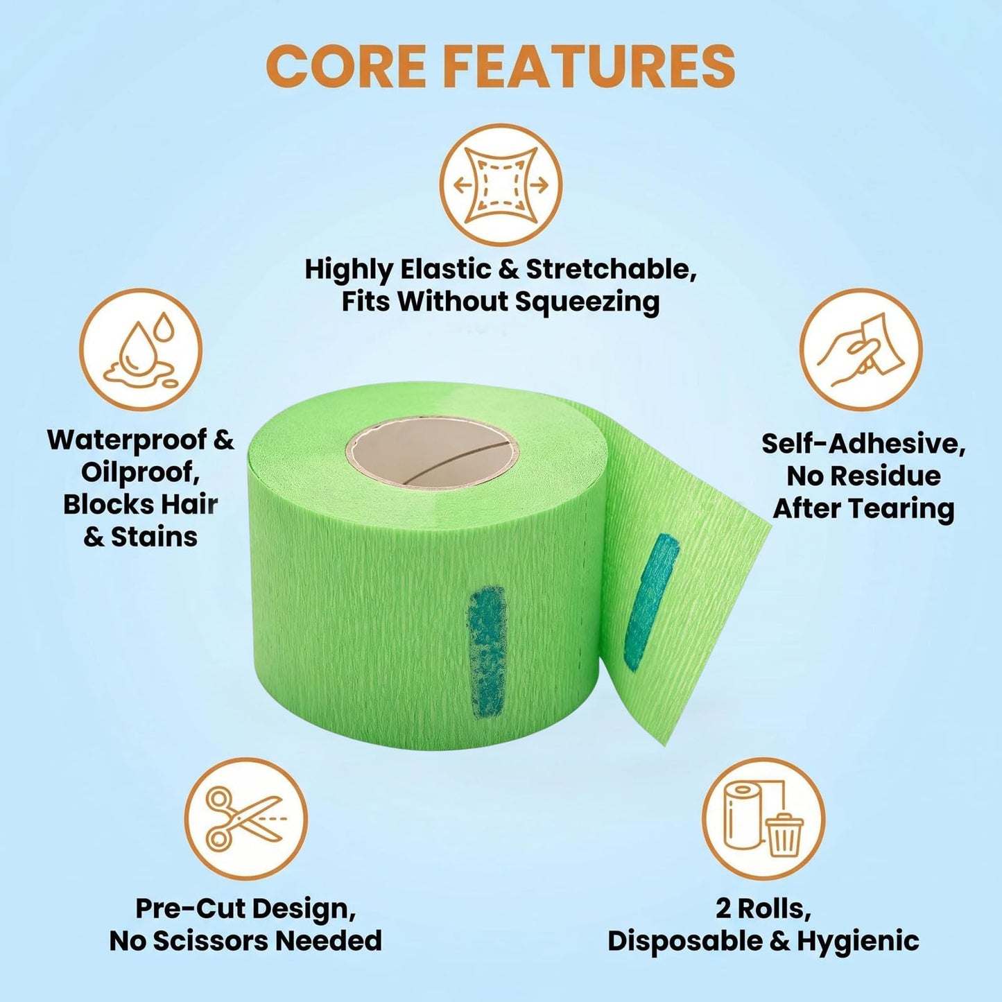 2 Rolls Barber Neck Strips Disposable Flexible Strentchy Paper Neck Bands Hairdressing Wrap Paper Tape Barber Supplies Accessories for Salon Coloring Haircutting Styling (Green)