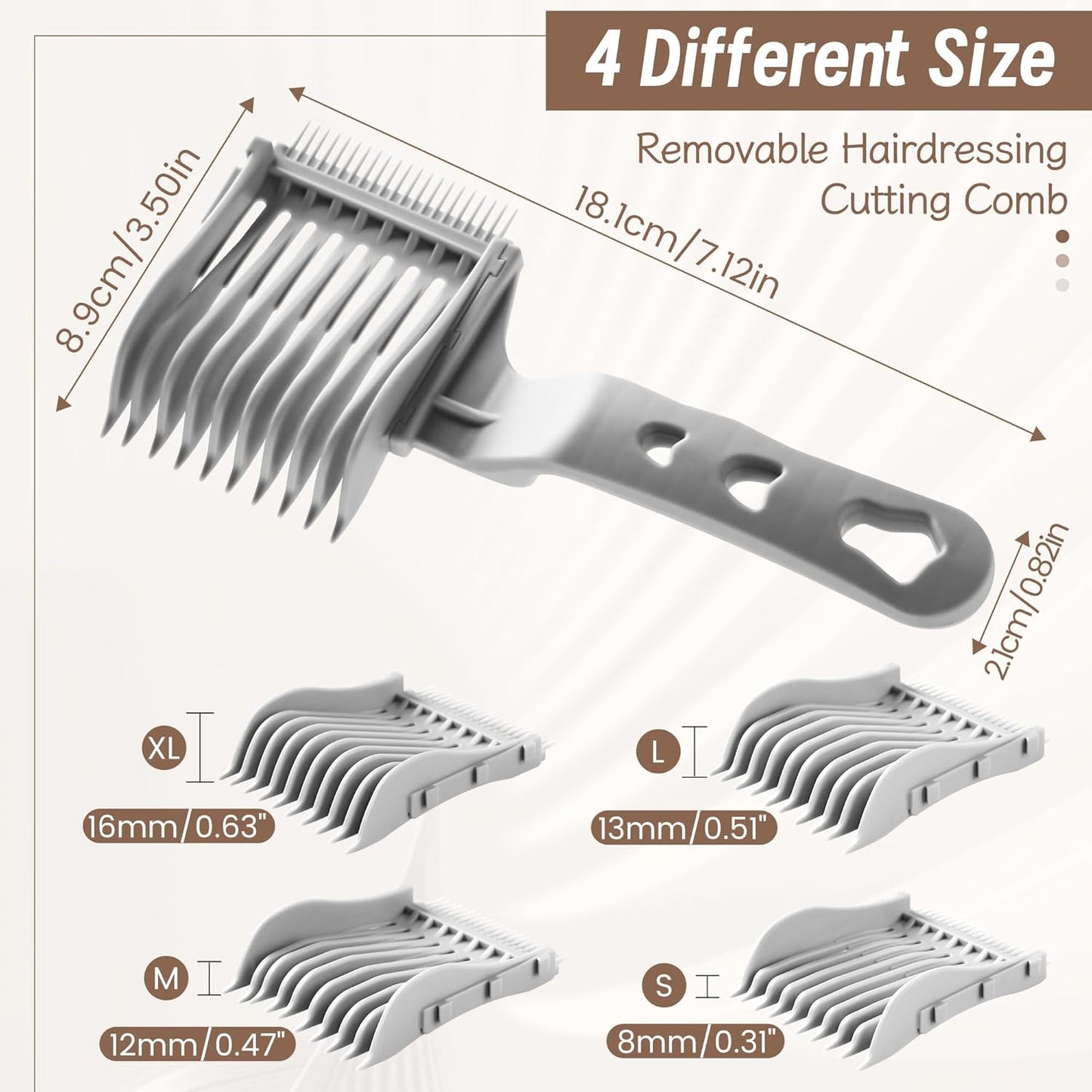 4-in-1 Detachable Fade Comb Set - Professional Barber Combs for Men’s Fade Haircuts | 4 Sizes, Easy Snap-On, Grey