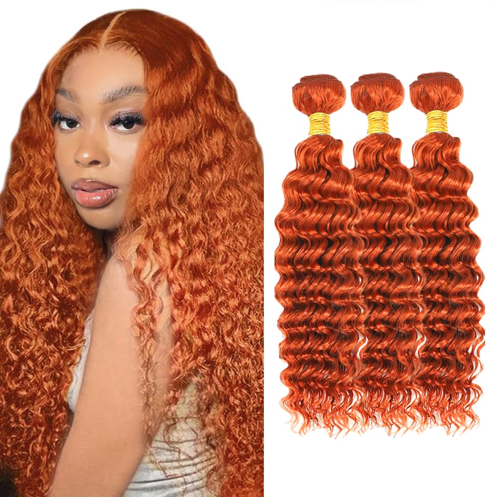 300g Ginger Bundles Human Hair #350 Bundles Orange Deep Wave Bundle 26 28 30 inch #350 Deep Wave Human Hair Bundle