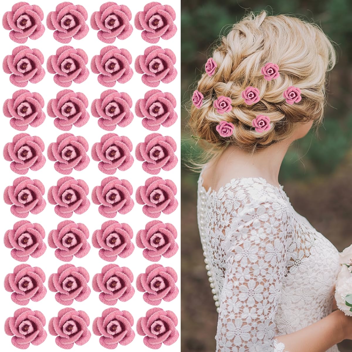 Mini Red Rose Flower Hair Clips - 40 Pcs Cute Floral Hairpins for Weddings, Valentine's Day & Summer