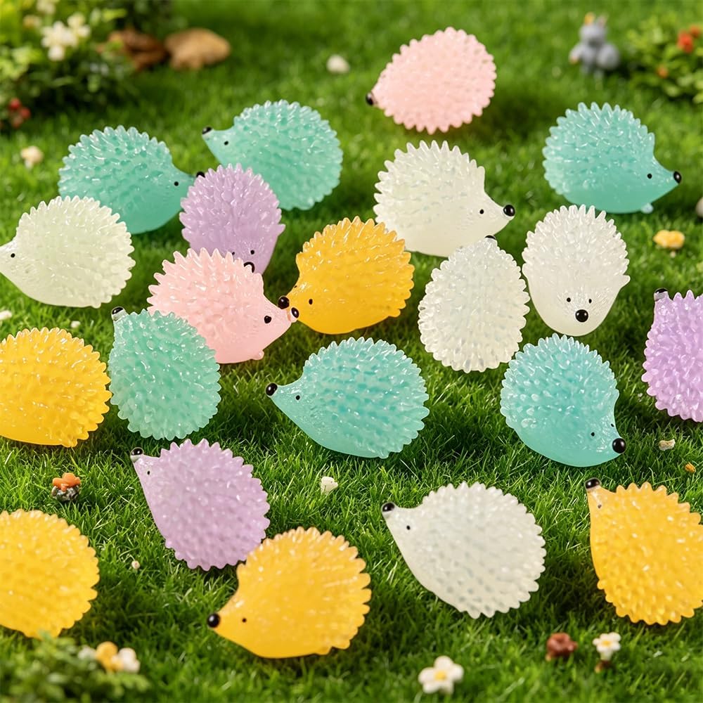 Mini Luminous Resin Hedgehogs - 36 PCS Tiny Figurines for Dollhouse & Micro Landscape Décor
