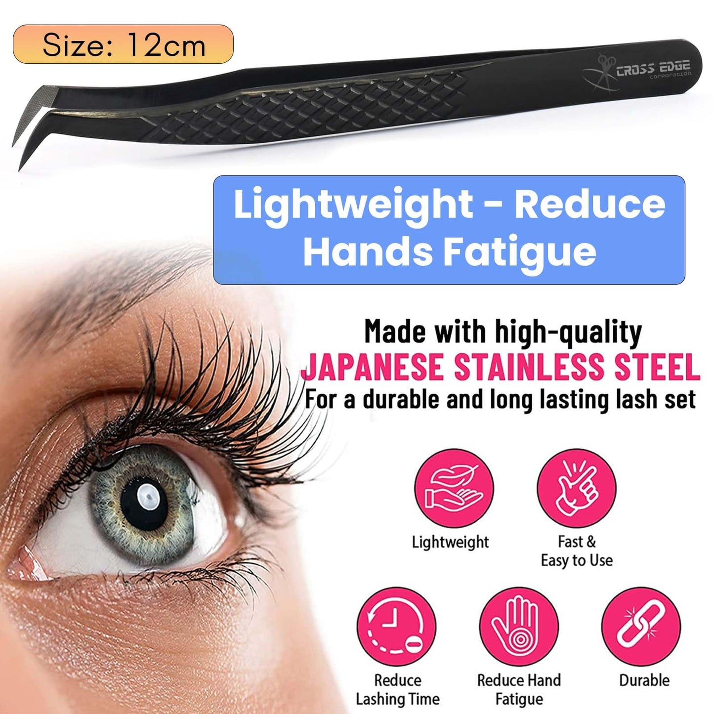 My Lash Tools Fiber Tip Lash Tweezers for Eyelash Extensions Professional Lash Tech Supplies Must Haves Volume Boot Eyelash Tweezers 12cm Stainless Steel Mink Fan Making Lashing Tweezer