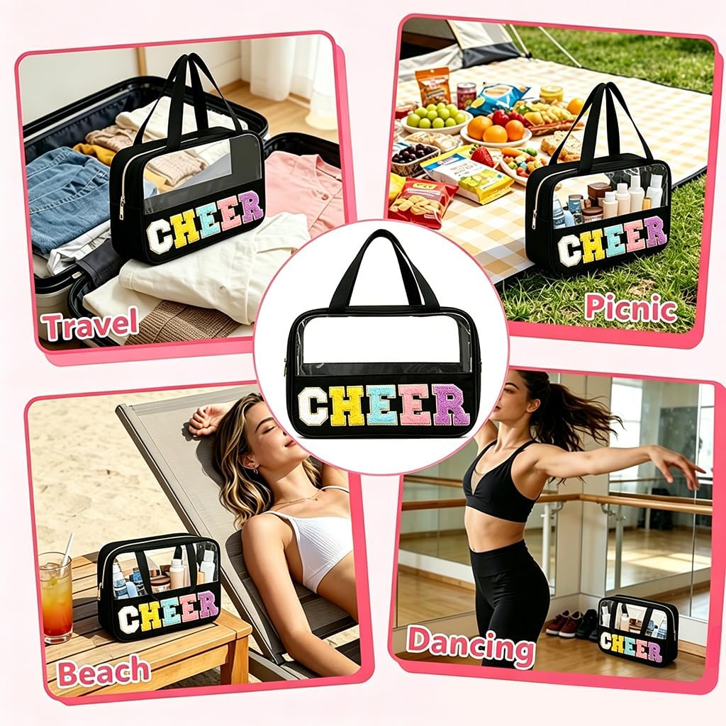 Cheer Makeup Bag - Waterproof Nylon Cosmetic Organizer | Chenille Letter Patch, Perfect Cheerleader Gift for Team