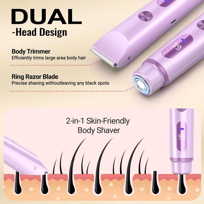 Bikini Trimmer for Women Electric Razors for Women Women's Electric Razor 2 in 1 Shaver Pubic Hair Trimmer Ipx7 Waterproof Wet Dry Use Bikini Shaver for Ladies Pubic, Legs, Face, Underarms (Purple)
