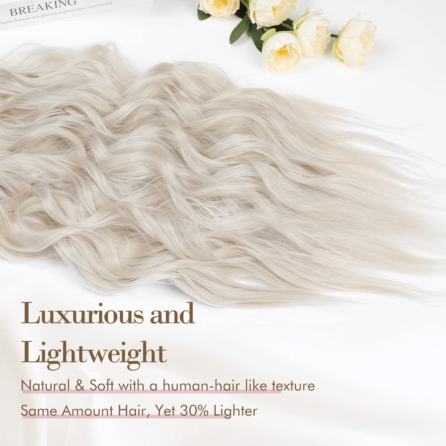 Clip-In Hair Extensions - 4PCS Natural Soft Synthetic Hairpieces for Women | Platinum Blonde