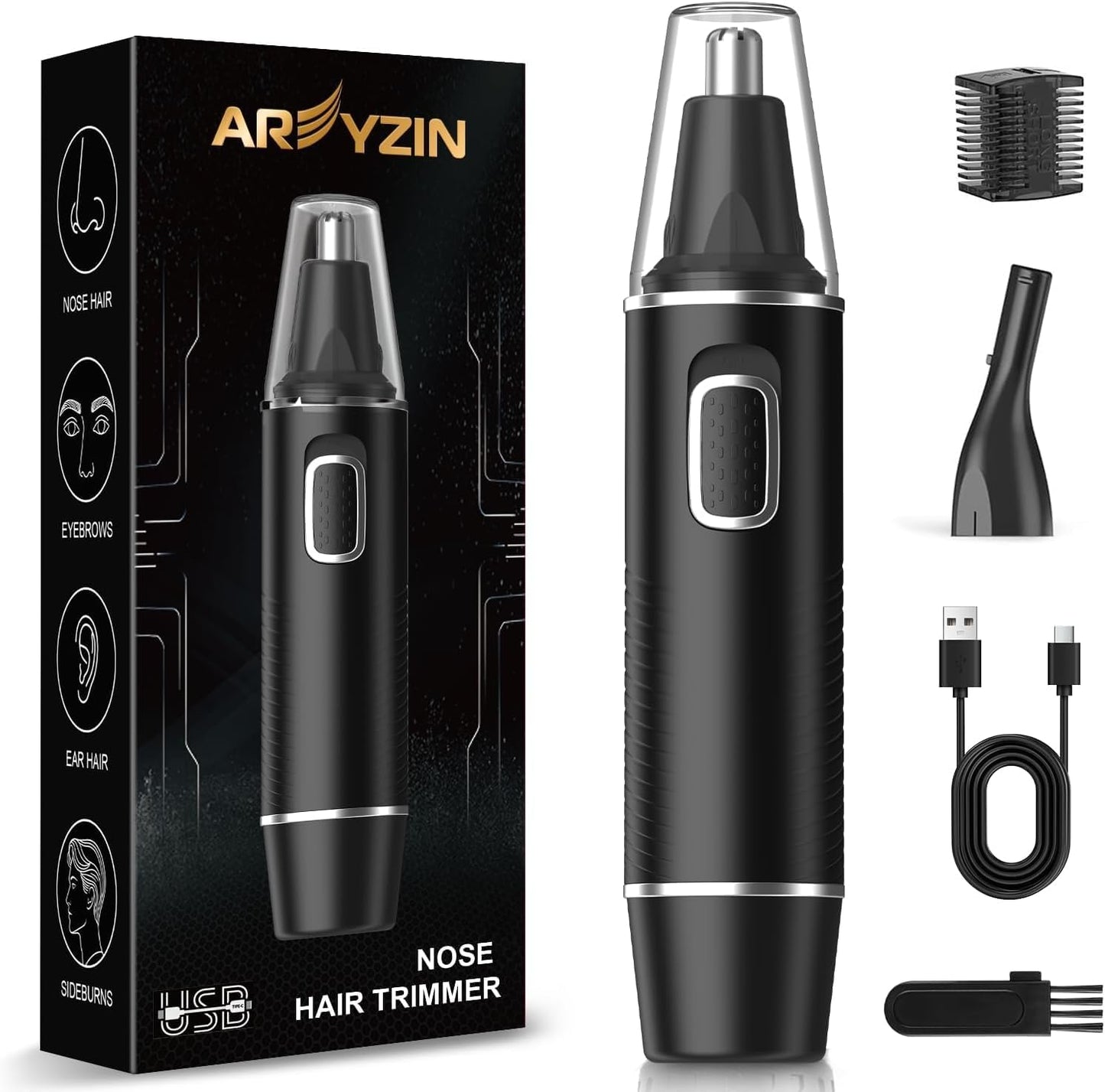 AREYZIN Nose Hair Trimmer - Rechargeable 2-in-1 Ear & Nose Trimmer | Painless Eyebrow & Facial Hair Removal, IPX7 Waterproof