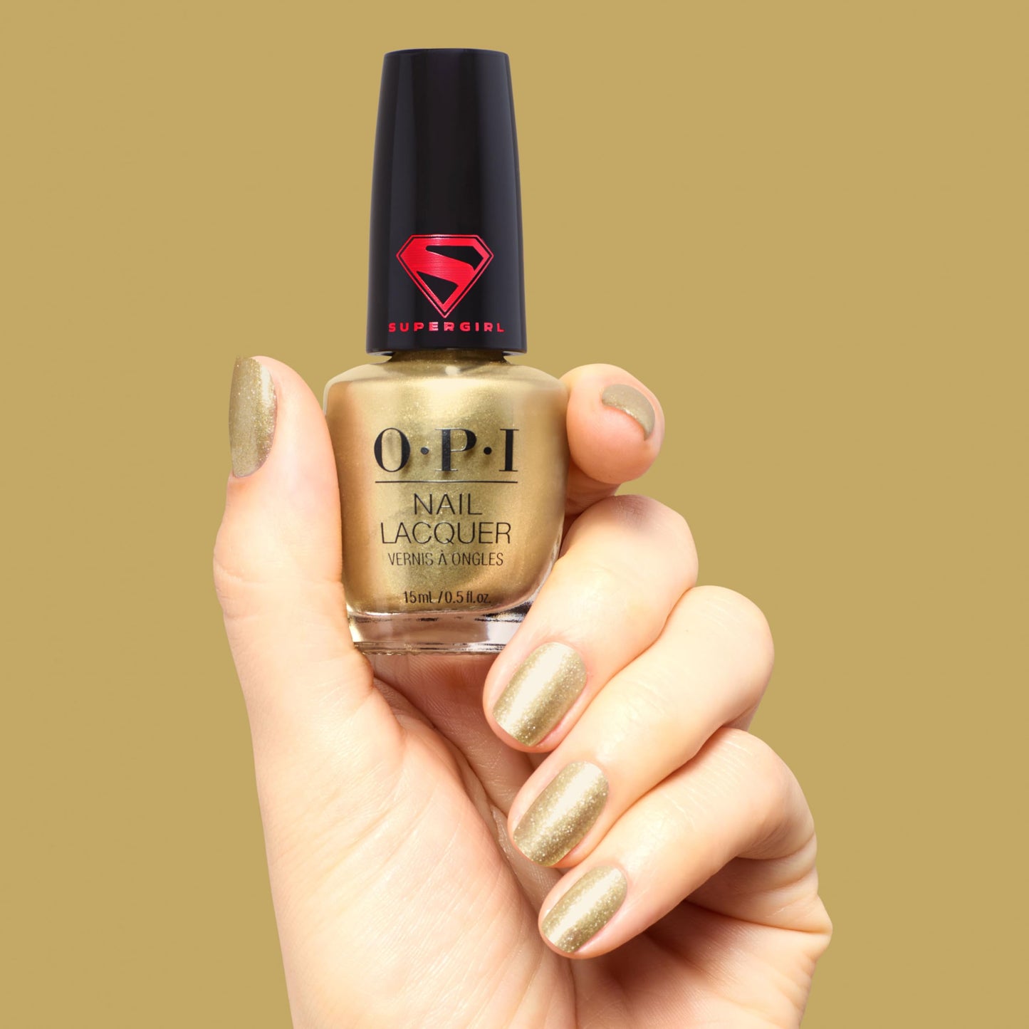 OPI Nail Lacquer Revenge is Chic | Opaque Bold Warm Gold Metallic Chip Resistant Nail Polish x Supergirl Collection