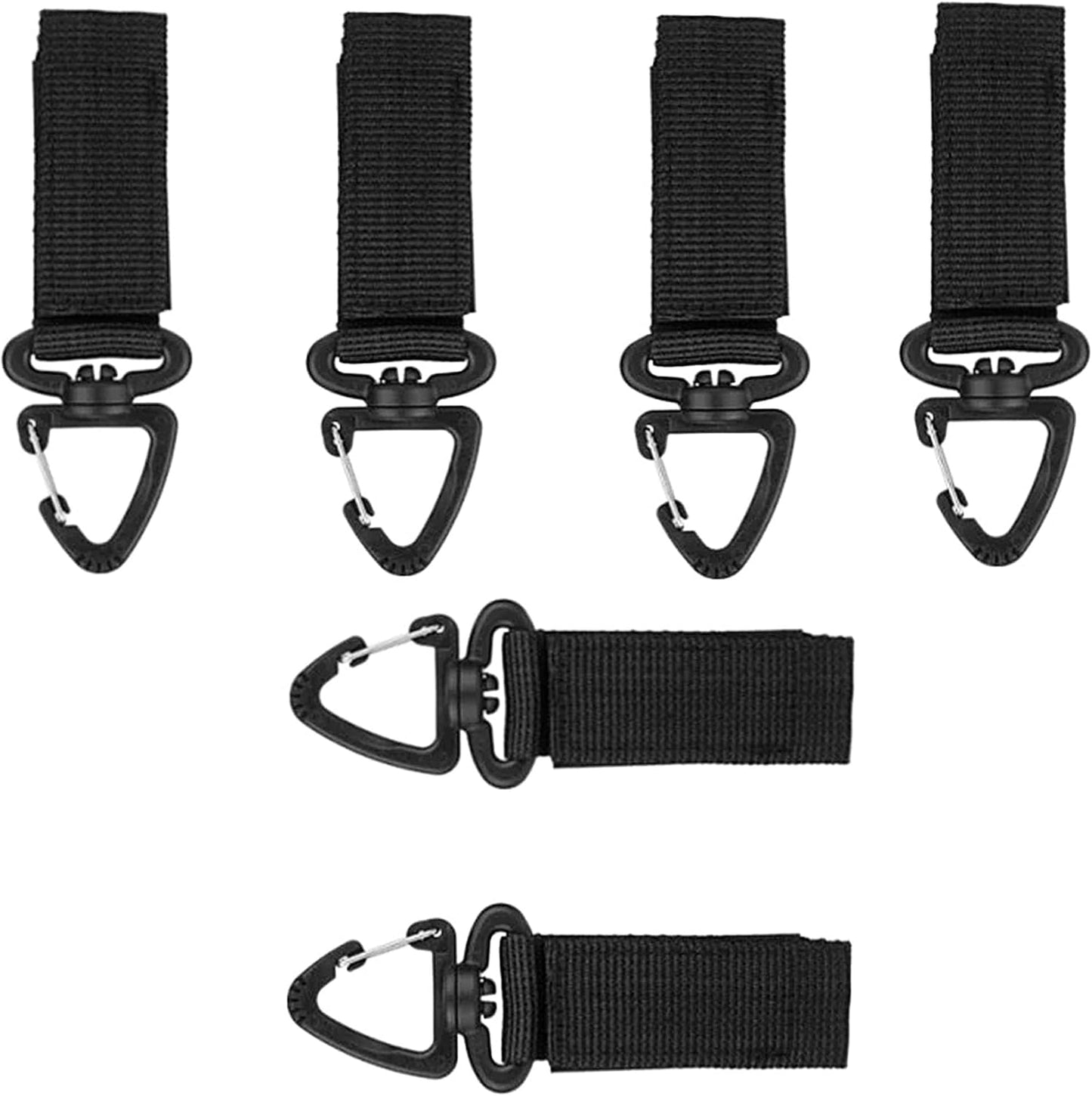 Tactical Key Ring Chain - Swivel D-Ring Carabiner Clip | 6PCS Multifunction Gear Hook for Outdoor Sports & Camping - Black