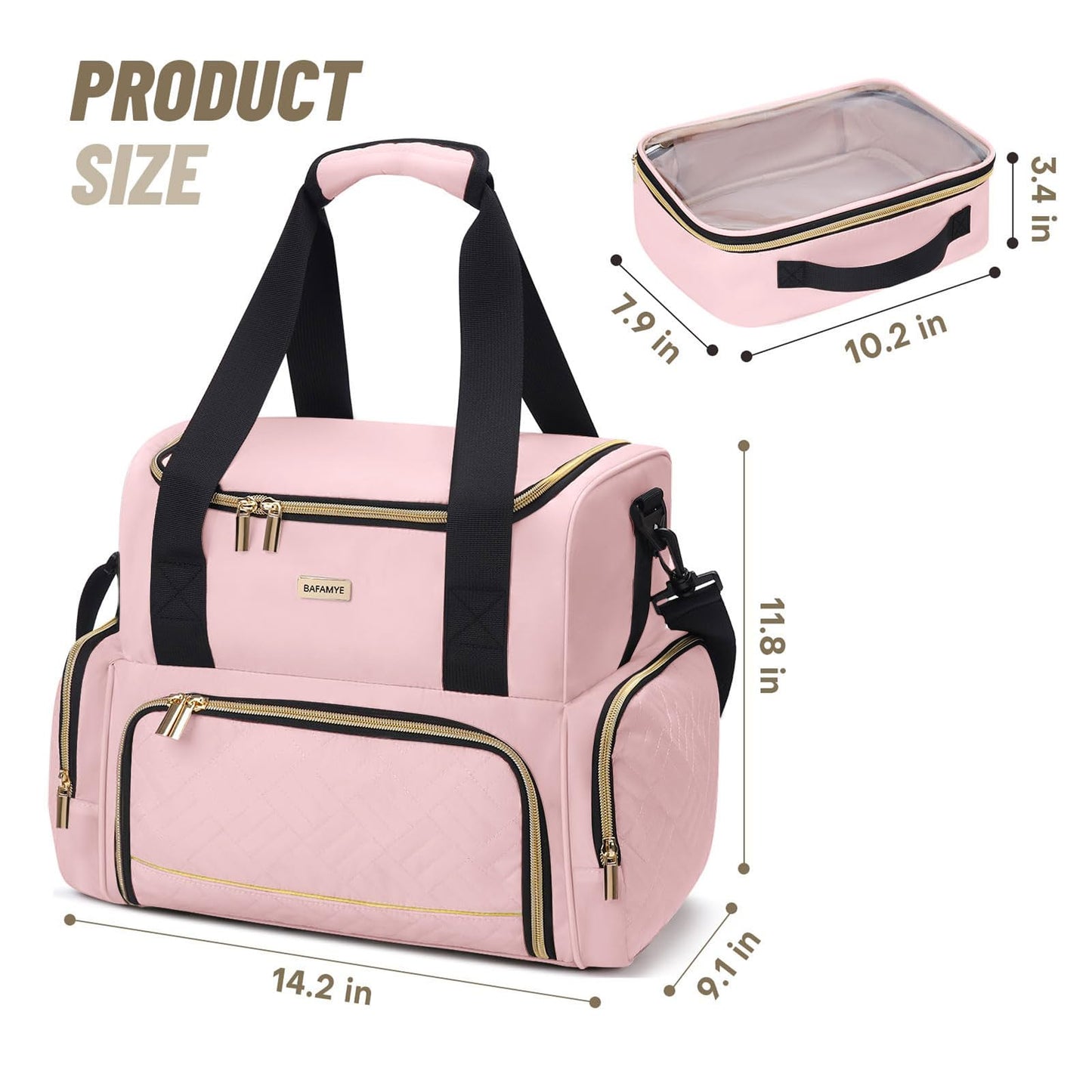 BAFAMYE Large Makeup Cosmetic Bag with 2 Removable Case, Double Layer Travel Makeup Organizer Case, travel Toiletry Bag For Women, Pink