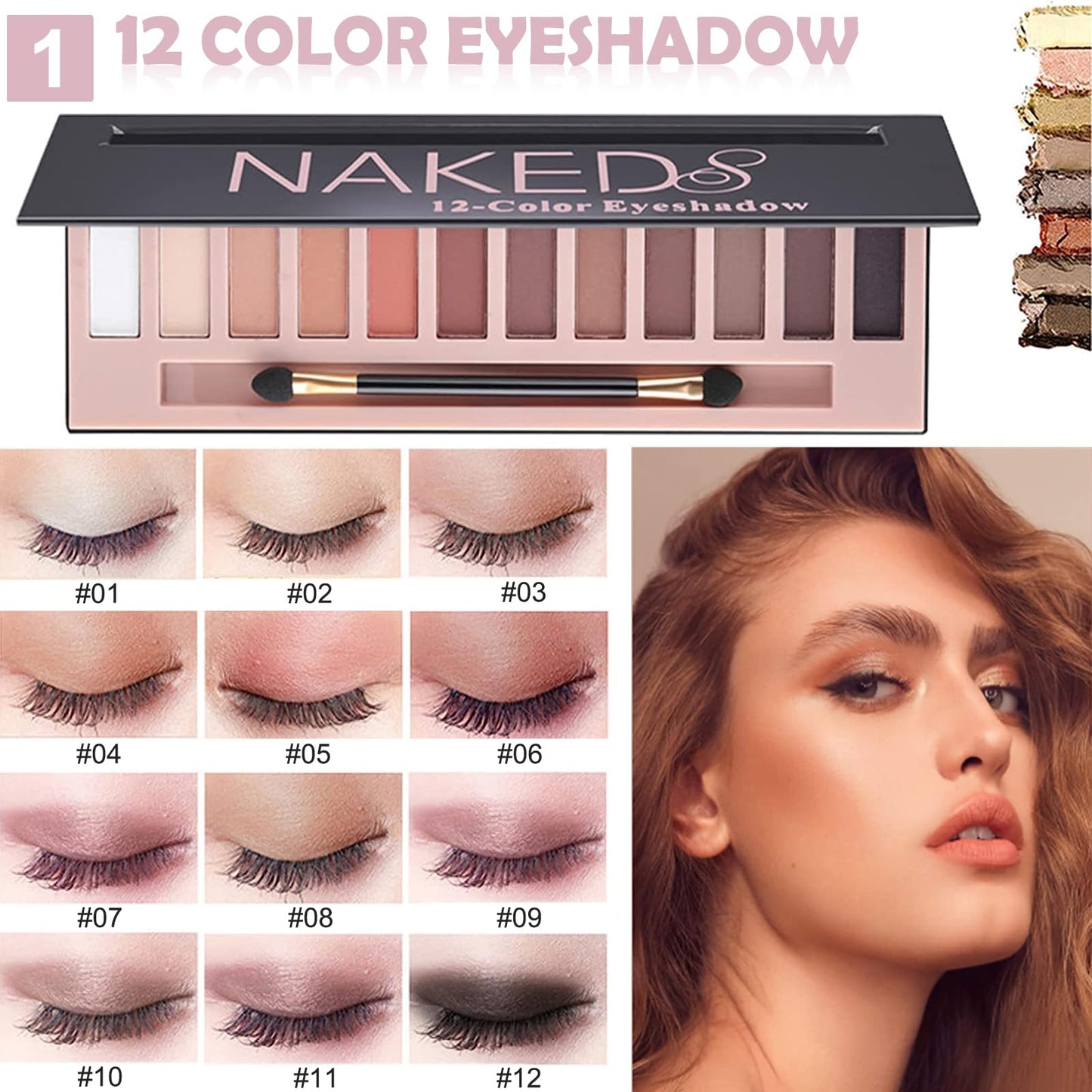 Qiong All in One Makeup Kit Full 12 Colors Naked Eyeshadow,2 Color Compact Powder,Liquid Foundation,Lipsticks, Blush,Eyebrow Soap,Winged Eyeliner Stamp,Makeup Gift Set for Women, Teens & Girls(Naked)
