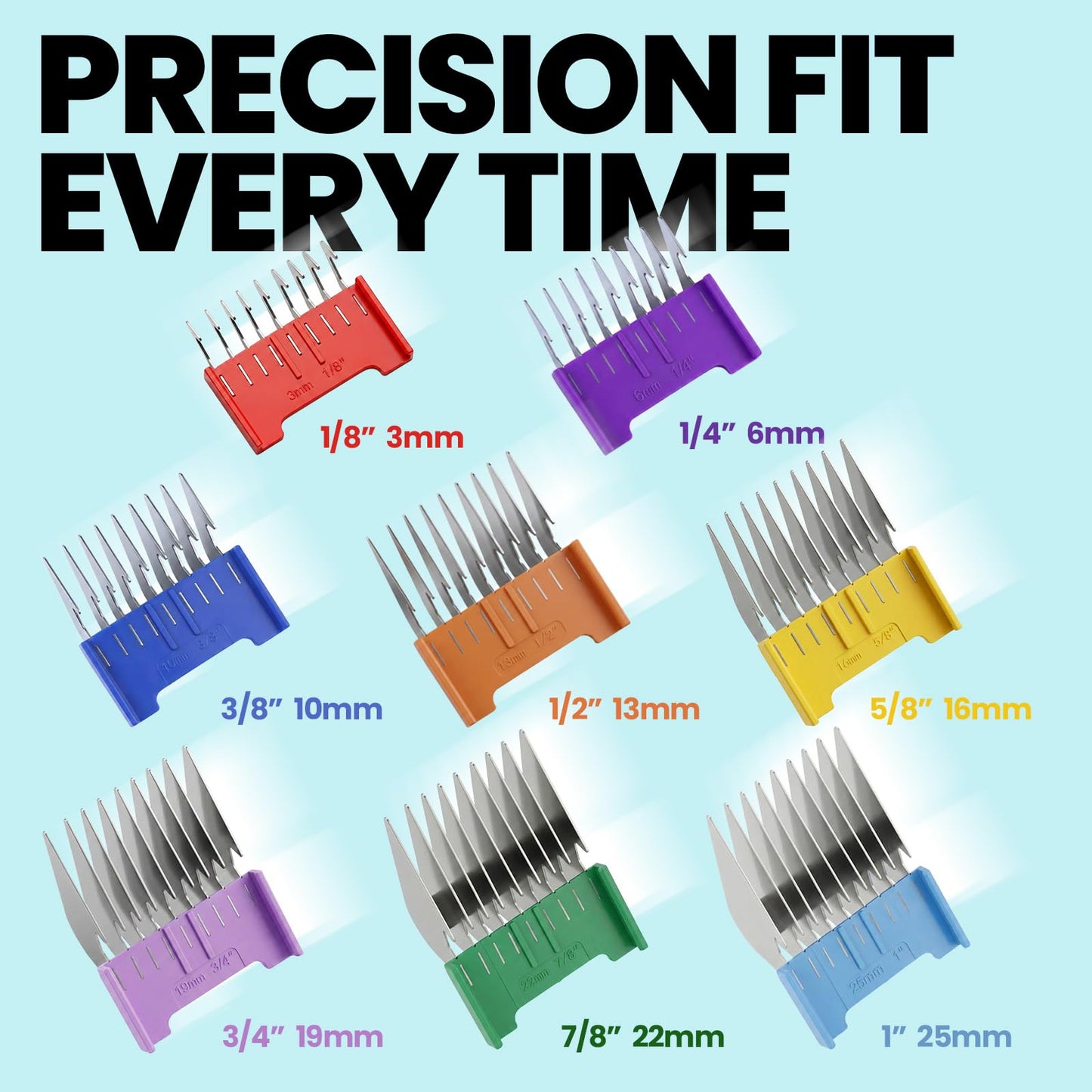 8-Sized Professional Animal Stainless Steel Guide Comb Set for 5-in-1 Detachable Blade Clippers, Compatible with Wahl Bravura, Arco, Chromado, Figura, Motion, for Dogs, Cats, and Horses