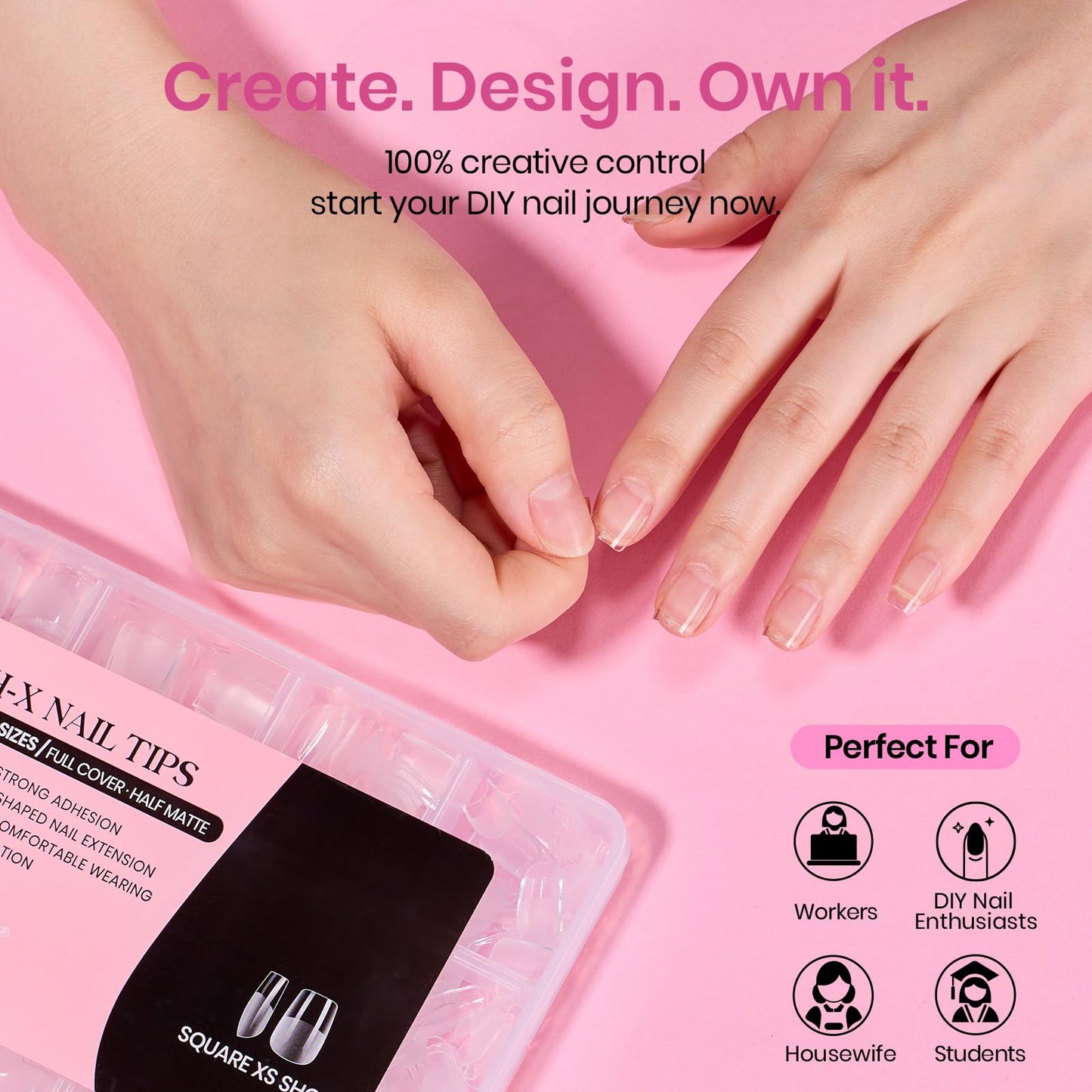 Beetles Gel Nail Tips Etch-X- Square Extra Short, 384pcs 12 Sizes, Pre-Etched Half Matte Full Cover Soft Gel Nail Tips, Press on False Nail Extension Acrylic Fake Nails, Easy DIY Salon Art