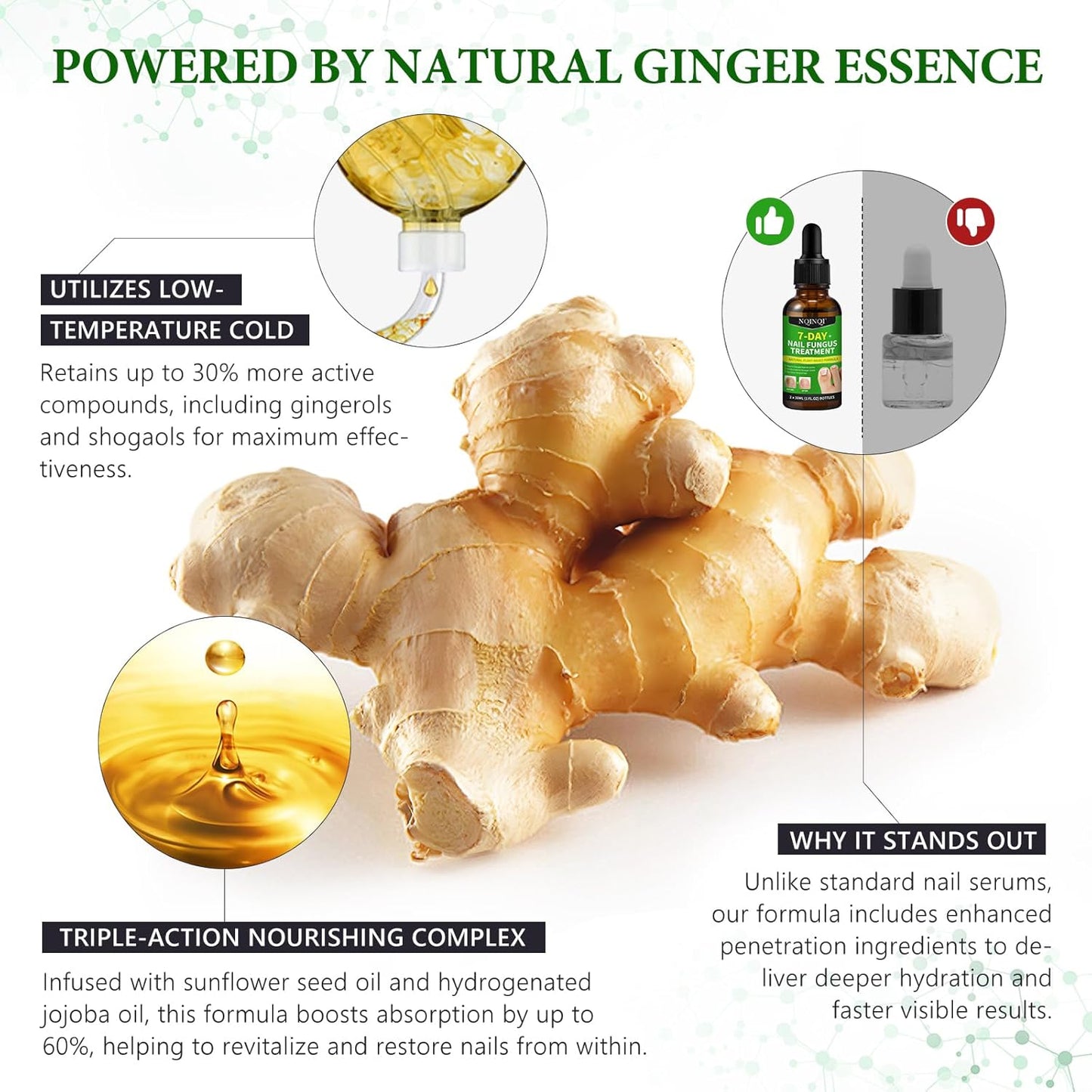 Nail Fungus Treatment - Extra Strength Ginger Serum for Toe Nail Growth & Repair | 2 Pcs
