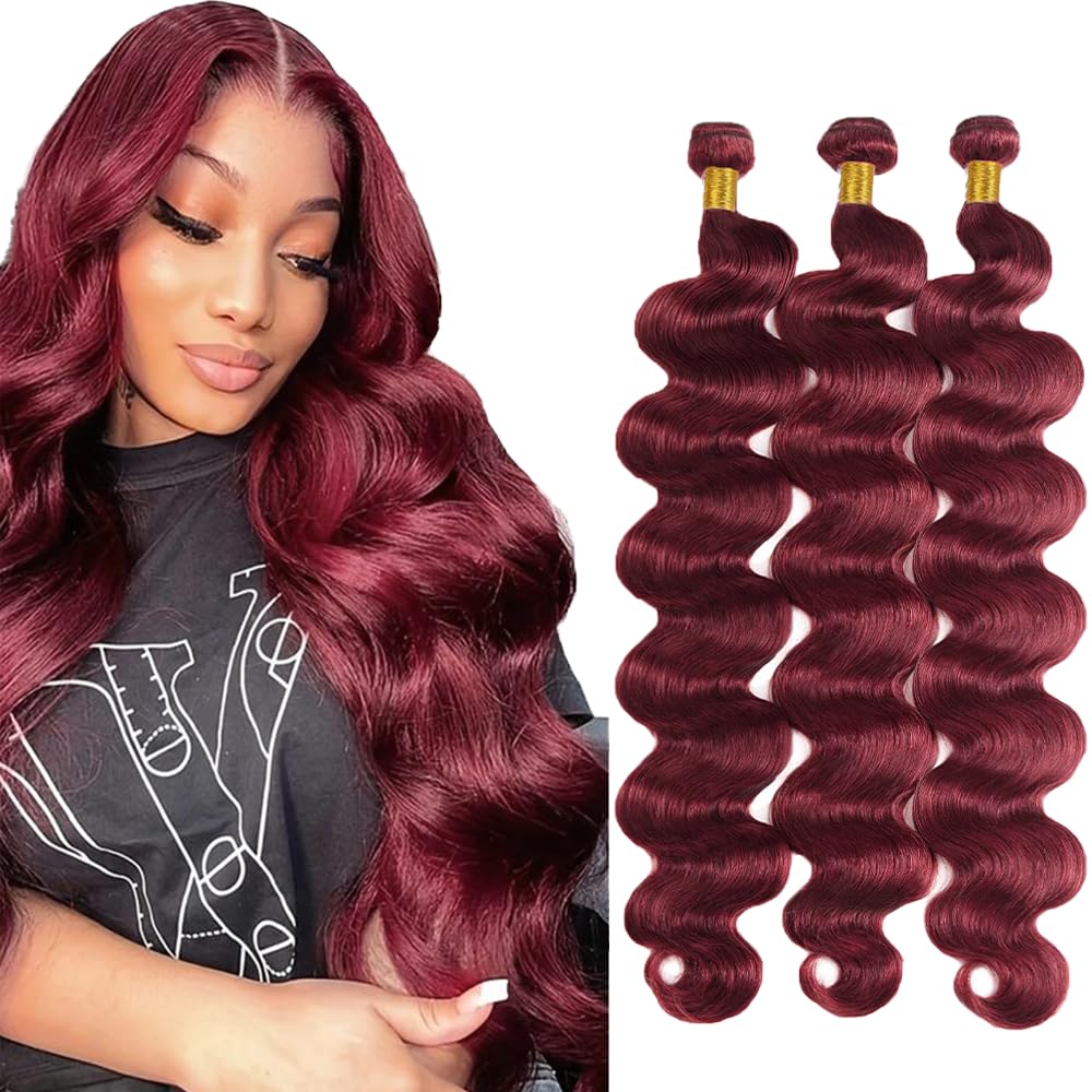 Wine Red Bundles Human Hair Body Wave Bundles 28 28 28 Inch #99J Burgundy Body Wave Bundle Unprocessed Brazilian Virgin Weave Hair 3 Bundle 50 Gram Per Bundle