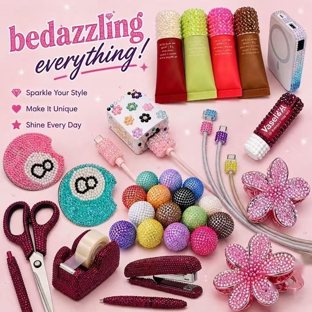 rythsans Bedazzling Kit with 42000pcs Rhinestones 30 Colors 3mm All in One Bedazzling Gems with 4 Pcs Jewelry Glue & Tools for DIY Crafting