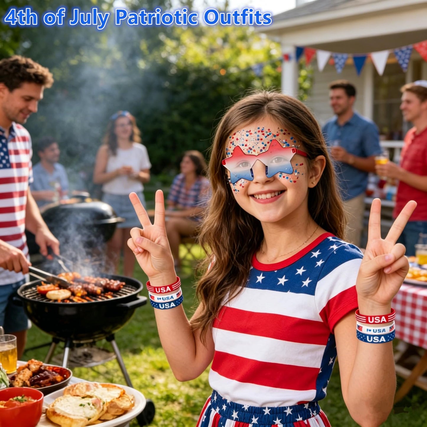 Go Ho 4th of July Outfits for Women Men:6 Pack Silicone Bracelets,4th of July Accessories,Patriotic USA Flag Red White and Blue Rubber Wristbands for 250 Anniversary USA Independence Day