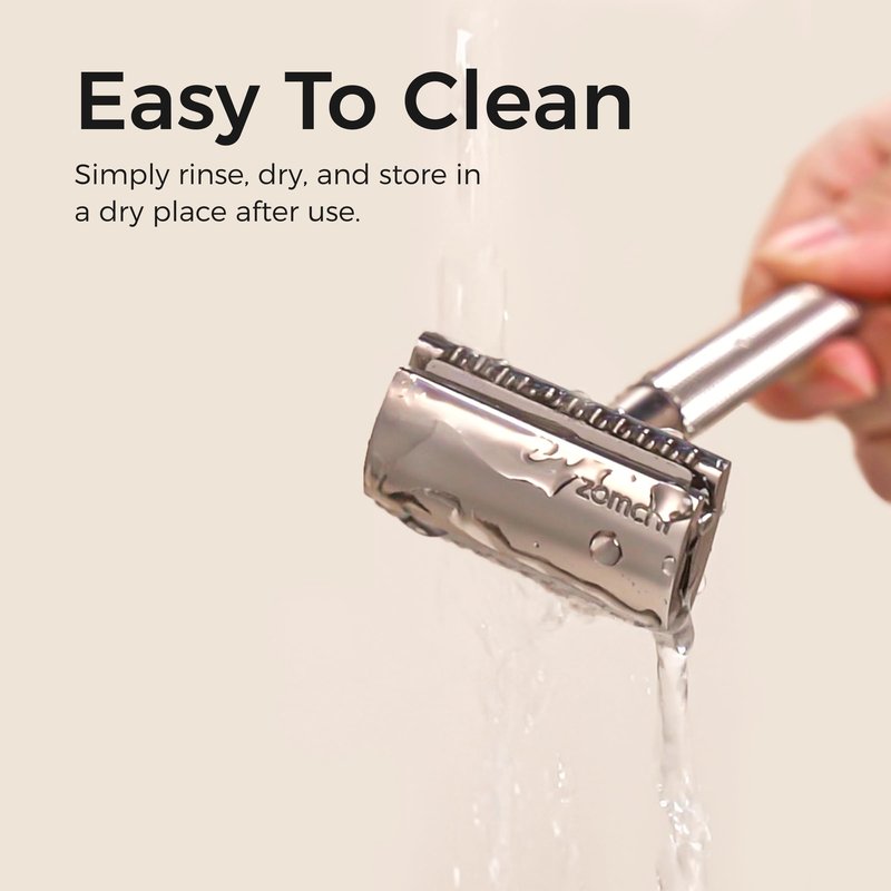 ZOMCHI Double Edge Safety Razor Kit for Men & Women, Reusable Metal Razor with Stand and 10 Blades, Eco-Friendly Plastic-Free Shaving - Matte Silver