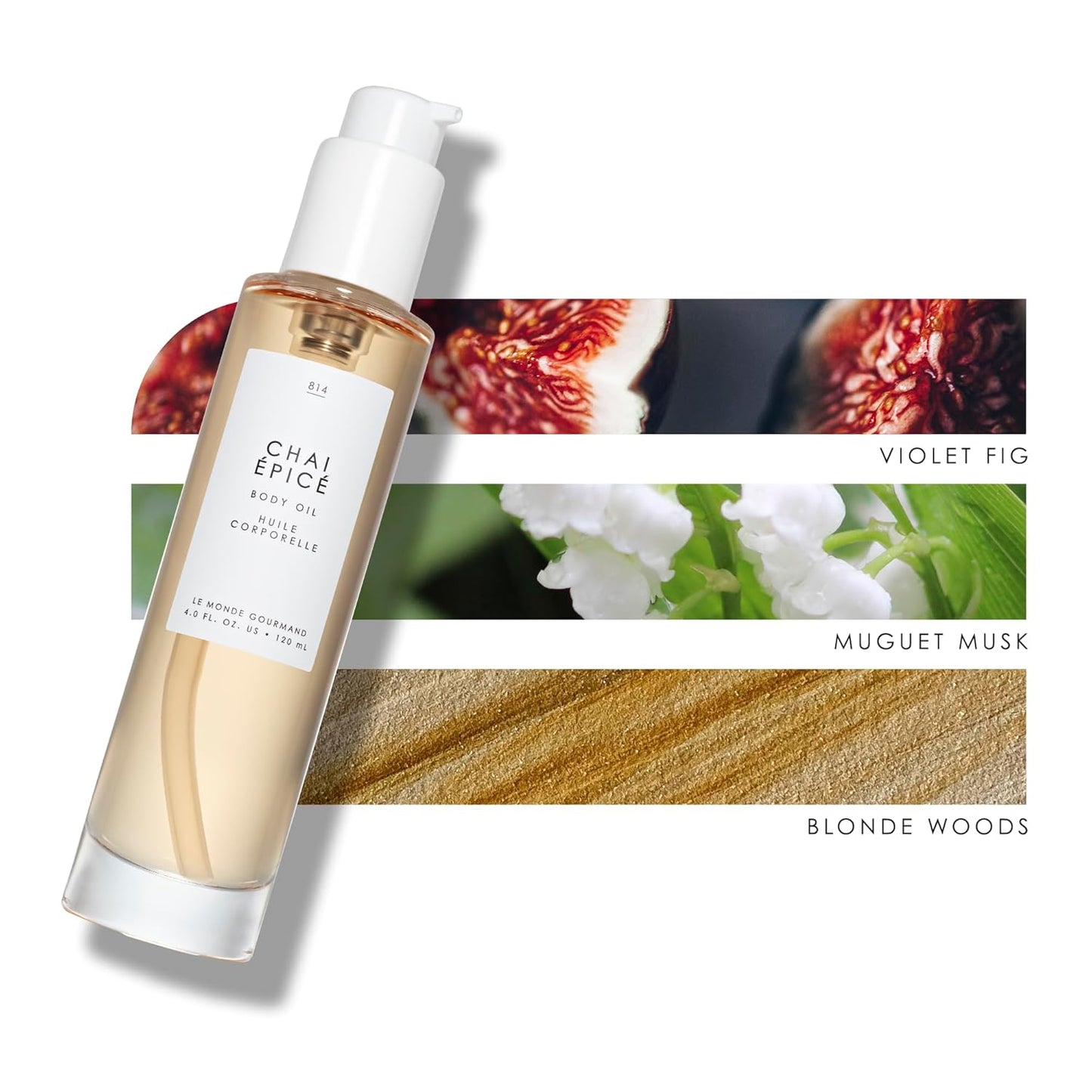 Chai Épicé Perfumed Body Oil for Women - Vegan Violet Fig & Muguet Musk | 4 fl oz (118 ml)