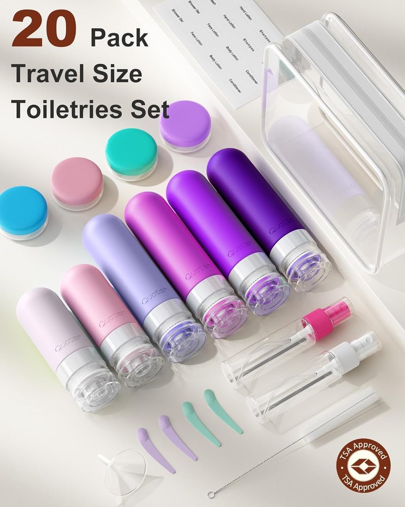 Travel Bottles for Toiletries - TSA Approved Leak Proof Silicone Containers | 20 Pack, Purple
