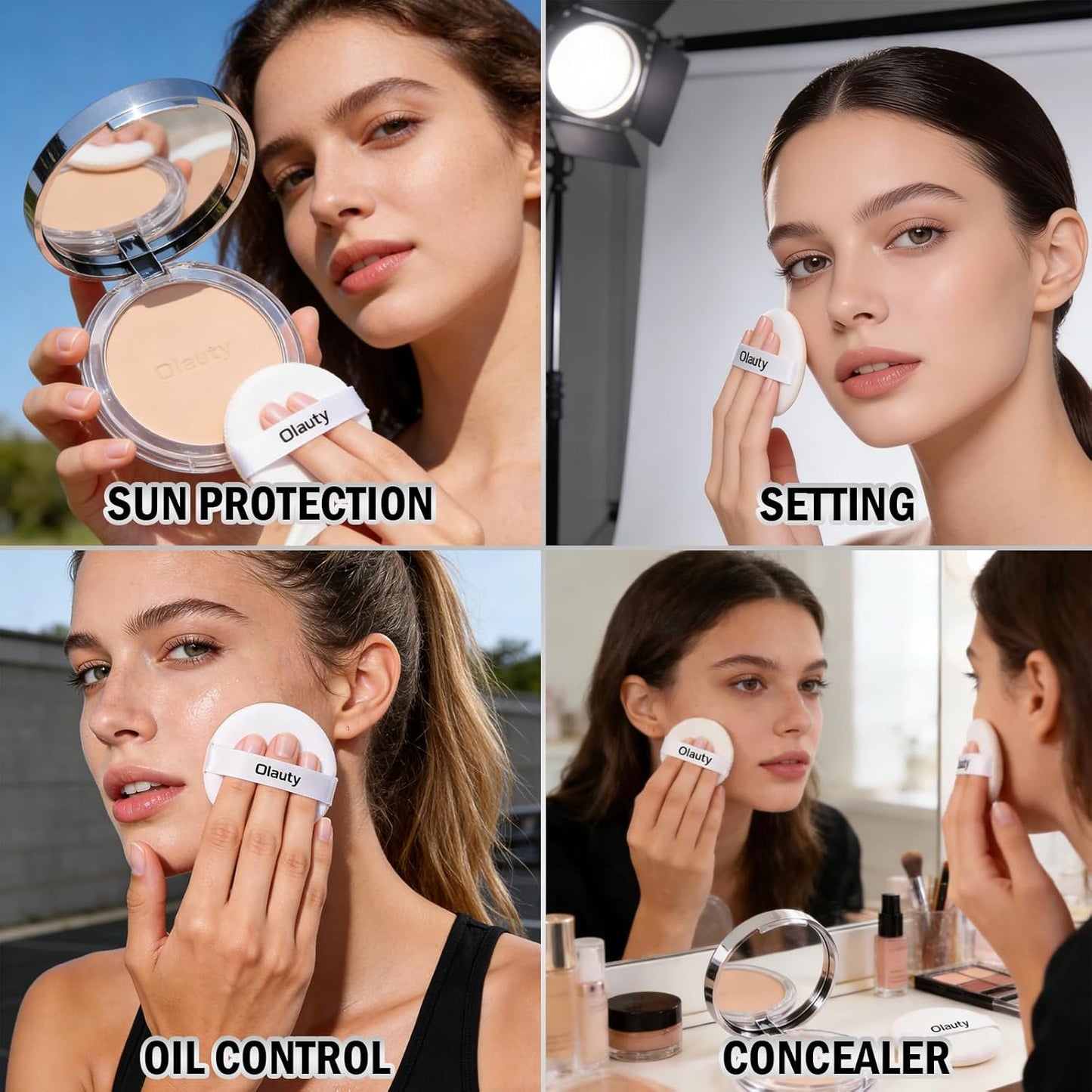 Mineral Powder Foundation SPF 30+ | 4-in-1 Sunscreen & Concealer Compact - Light-to-Medium Full Coverage, Matte Finish (#2 Porcelain)