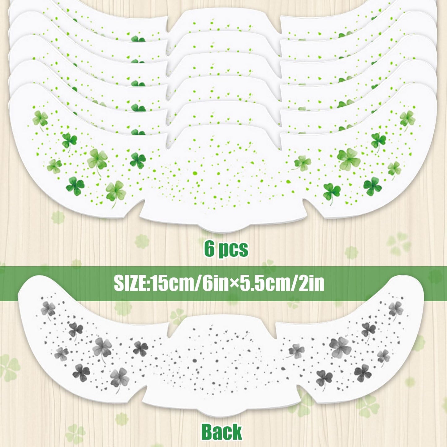 St. Patrick’s Day Temporary Tattoos - 6Pcs Glitter Shamrock & Four-Leaf Clover Face Stickers for Party