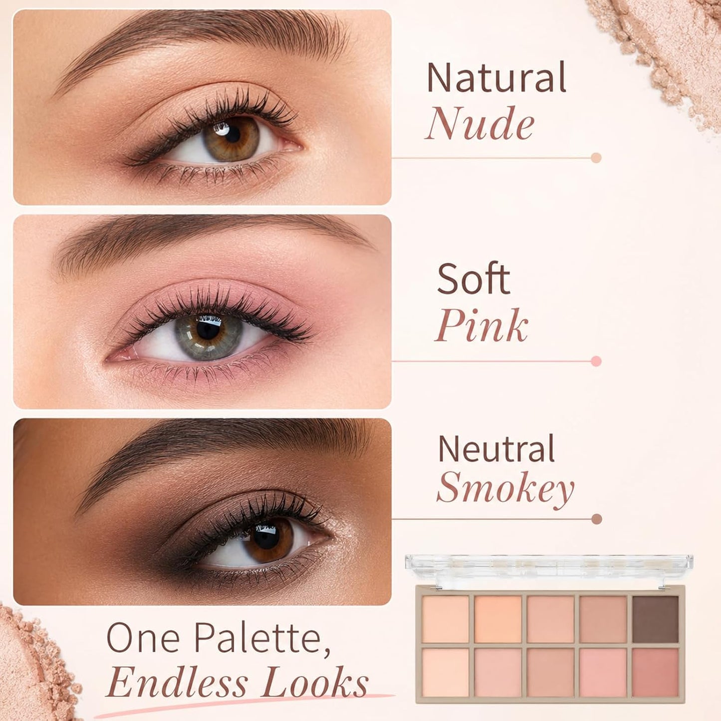 Eyeshadow Palette - 10 Color Blendable High Pigment Shades | Long-Lasting Matte for Smokey Looks