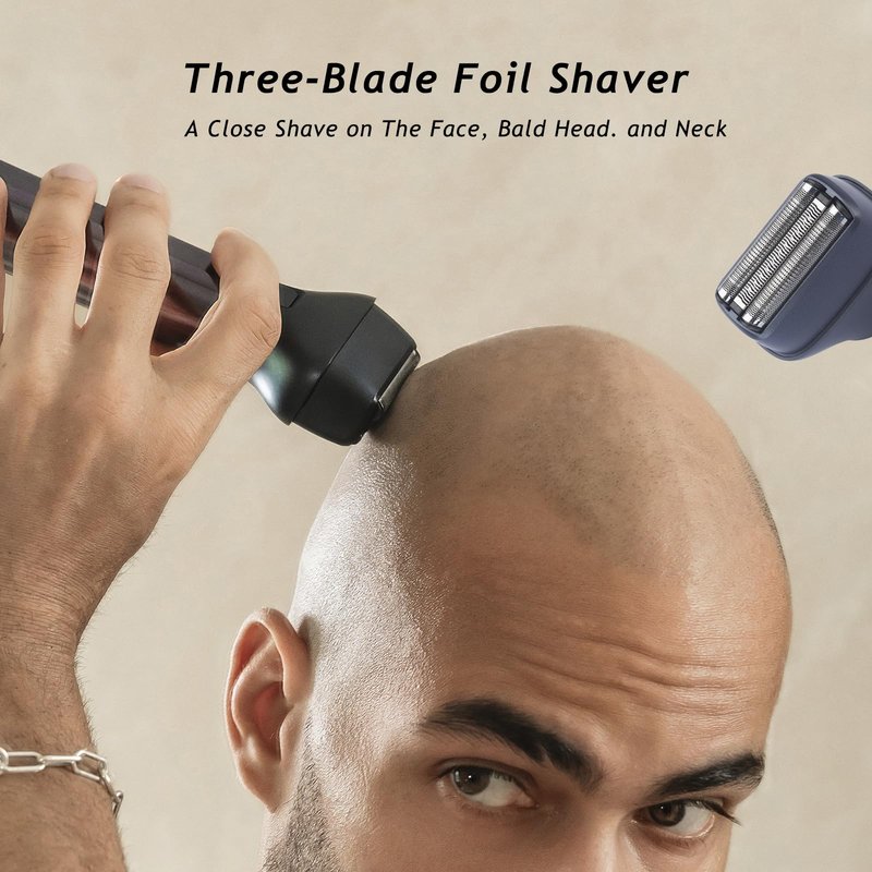 Beard Trimmer and Clippers Set for Men with Foil Shaver, Professional 3-in-1 Mens Shaving Fades Kit with Nose Trimmer, IPX7 Waterproof Wet/Dry, Precise Dial Adjustable 20 Settings, USB-C Rechargeable