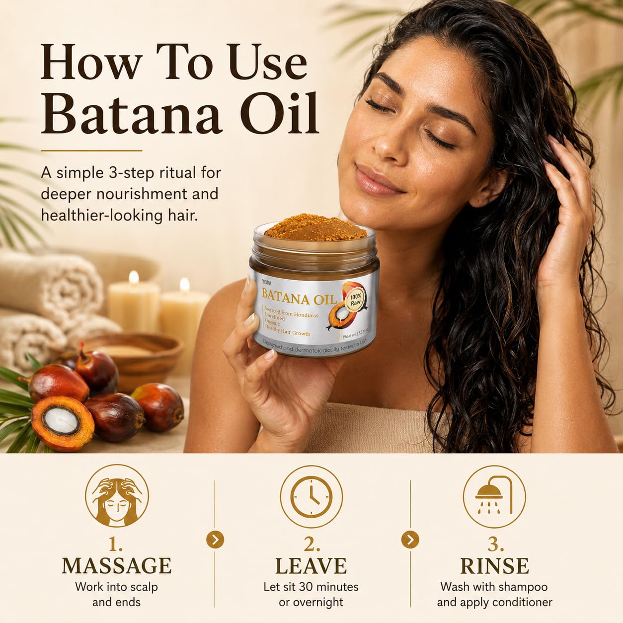 YBW Batana Oil for Hair Growth Dr. Sebi Organic, Natural, Pure and 100% Raw Batana Oil Paste from Honduras - Botana Enhances Hair Thickness, Prevents Loss for Men and Women
