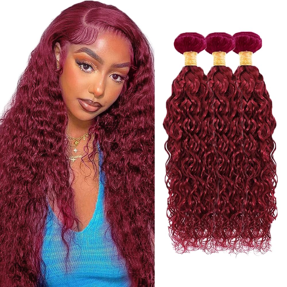24 26 28 inch 99j Bundles Human Hair Burgundy Water Wave Bundles Red Human Hair Bundle 99J Wet and Wavy Bundle 150g